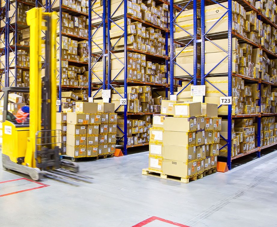 Warehouse Floor with Forklift Aisles with Packages
