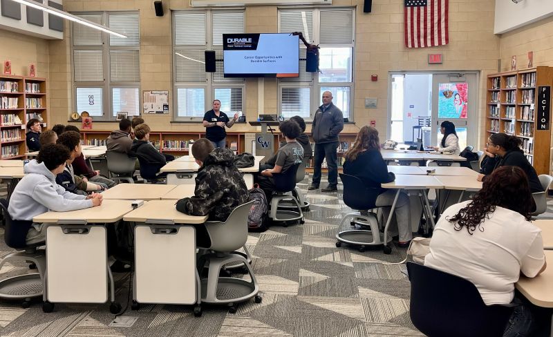 Students Listening to a Career Presentation by Durable Surfaces