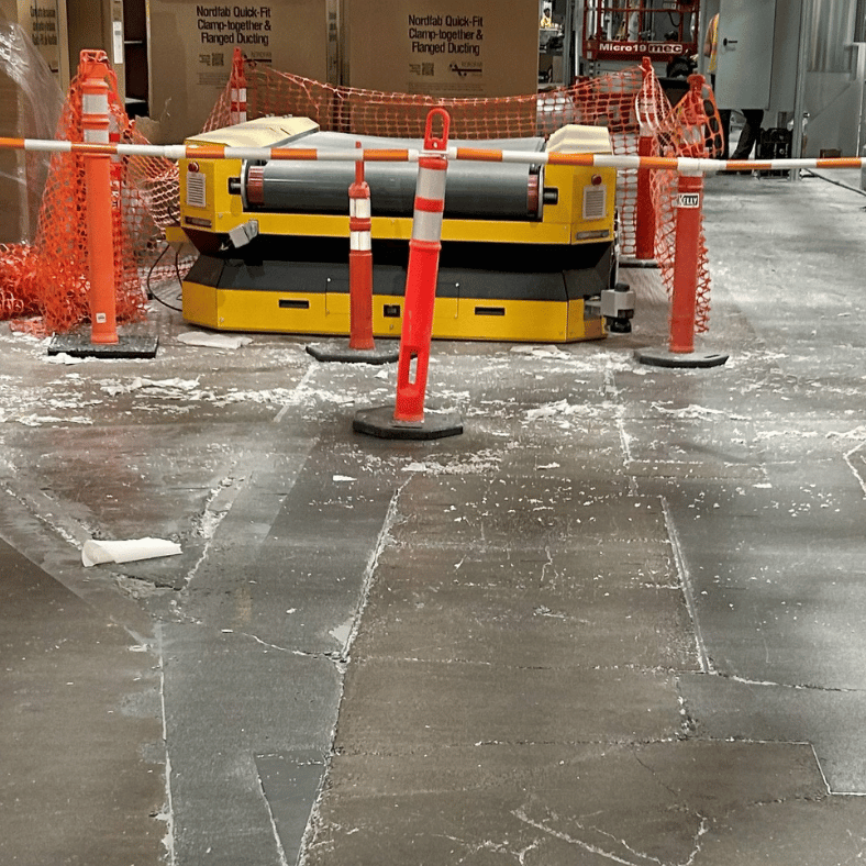 Robotic system is out of commission because of the condition of the floor.